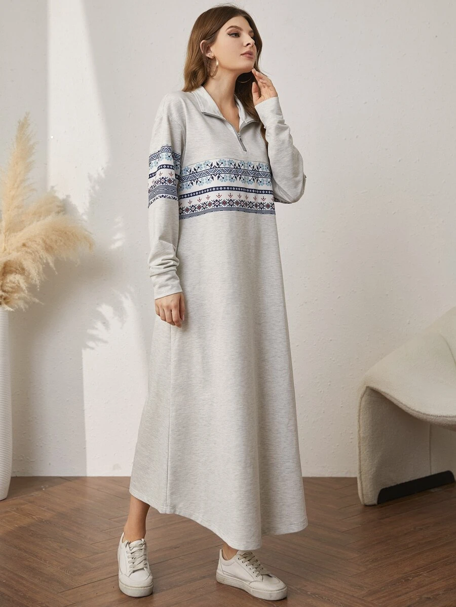 Đầm nỉ Địa lý Bảng Một nửa khóa kéo - Màu Xám nhạt - Xem 1