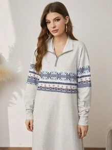 Đầm nỉ Địa lý Bảng Một nửa khóa kéo - Màu Xám nhạt - Xem 3