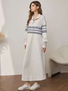 Đầm nỉ Địa lý Bảng Một nửa khóa kéo - Màu Xám nhạt - Xem 4