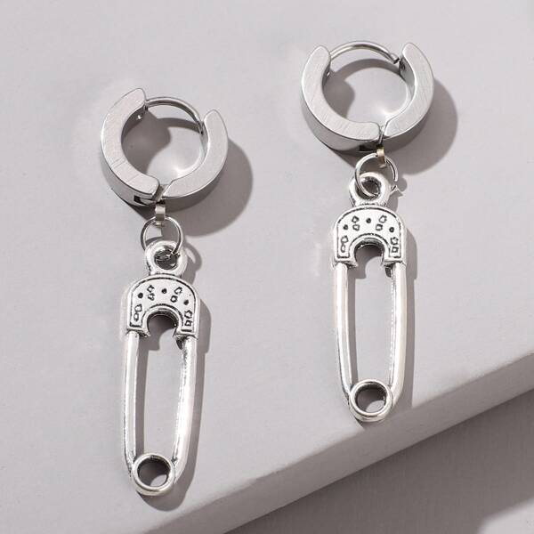 

Safety Pin Drop Earrings, Silver