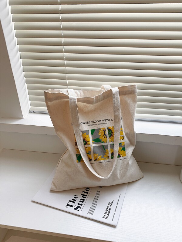 Segeltuch Einkaufstasche mit Blume Grafik