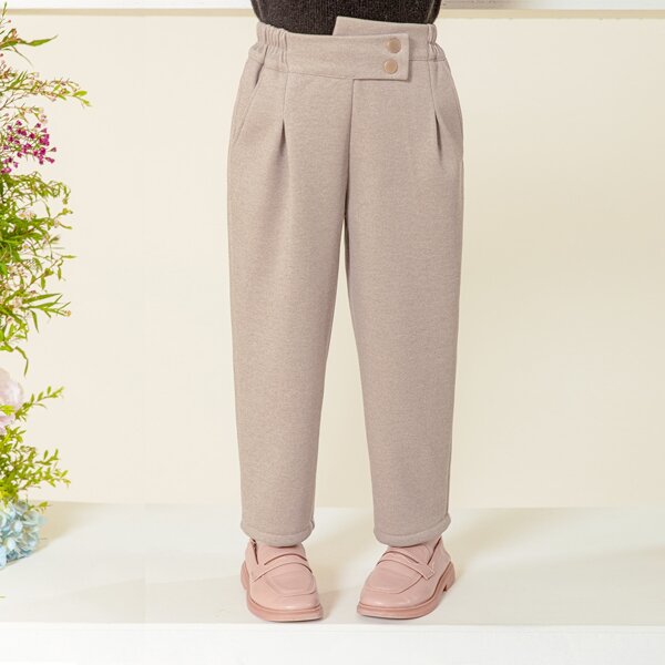 

Girls Asymmetrical Button Detail Waist Pants, Khaki