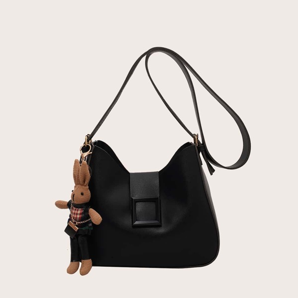 

Minimalist Bucket Bag With Inner Pouch & Rabbit Bag Charm, Black