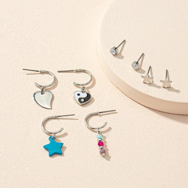 

8pcs Yin & Yang Decor Earrings, Silver