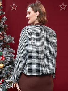 SHEIN Frenchy Plus Houndstooth Overcoat - Black and White - View 2