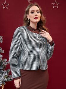 SHEIN Frenchy Plus Houndstooth Overcoat - Black and White - View 5