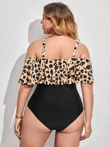 SHEIN Swim Curve Summer Beach Plus Graphic Print Ruffle Trim One Piece Swimsuit - Multicolor - View 2