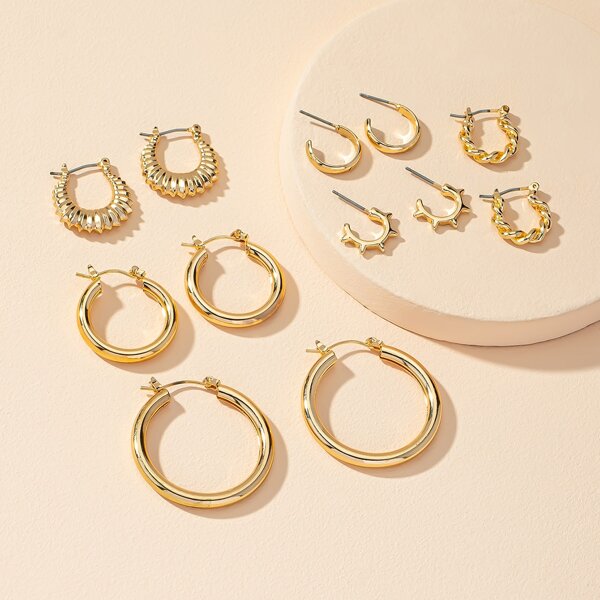 

6pairs Simple Hoop Earrings, Gold