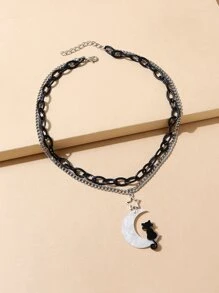 Vòng cổ xếp lớp quyến rũ mặt trăng - Đen và trắng - Xem 2