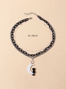 Vòng cổ xếp lớp quyến rũ mặt trăng - Đen và trắng - Xem 3