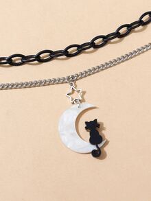 Vòng cổ xếp lớp quyến rũ mặt trăng - Đen và trắng - Xem 4