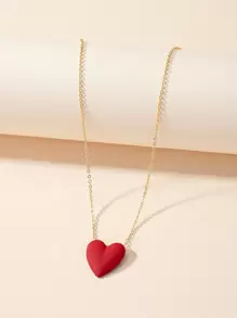 Heart Charm Necklace - Red - View 1
