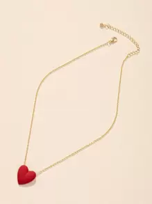 Heart Charm Necklace - Red - View 2