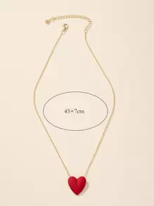 Heart Charm Necklace - Red - View 3