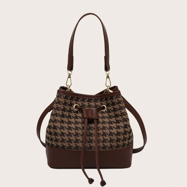 

Houndstooth Pattern Bucket Bag, Multicolor