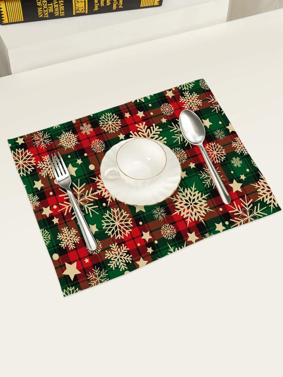 印有聖誕格子及雪花紋的餐墊 - 彩色 - 查看 1