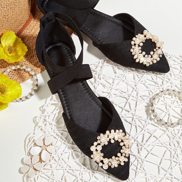 

Faux Pearls Decor Ballet Flats, Black