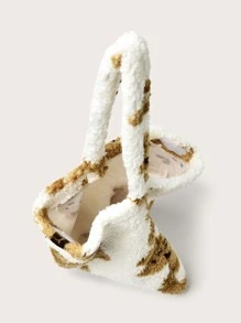 毛絨柔軟毛絨大容量卡通熊圖案蓬鬆單肩包女生女大學生菜鳥白領上班辦公通勤秋冬保暖戶外 - 白色 - 查看 3