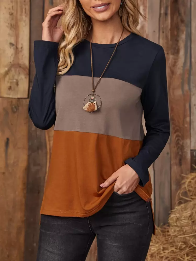 カラーブロック スリットヘム ハイ&ローシャツ