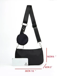 輕盈的商務休閒極簡十字包,帶包,適用於青少年女孩、大學生、菜鳥與白領工作者,適用於辦公室、學校、工作、商務、通勤、戶外、旅行、外出等場合,附贈小零錢包的女性包 - 黑色 - 查看 4