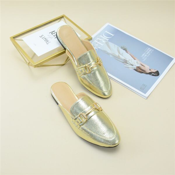 

Metallic Horsebit Decor Flat Mules, Gold