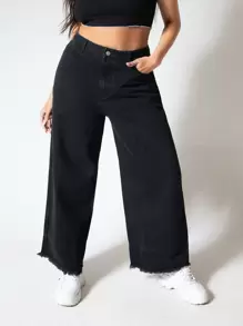 SHEIN SXY Quần Denim kích thước lớn Túi Denim màu gốc màu trơn - màu đen - Xem 1