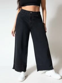 SHEIN SXY Quần Denim kích thước lớn Túi Denim màu gốc màu trơn - màu đen - Xem 3