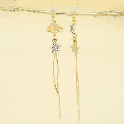 Rhinestone Star Decor Drop Earrings
