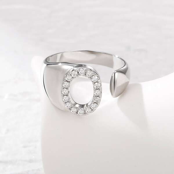 

Gold Plated Zircon Letter Cuff Ring, Silver