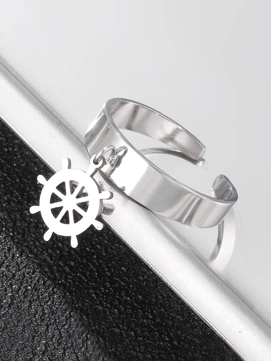 Stainless Steel Rudder Charm Ring | SHEIN USA