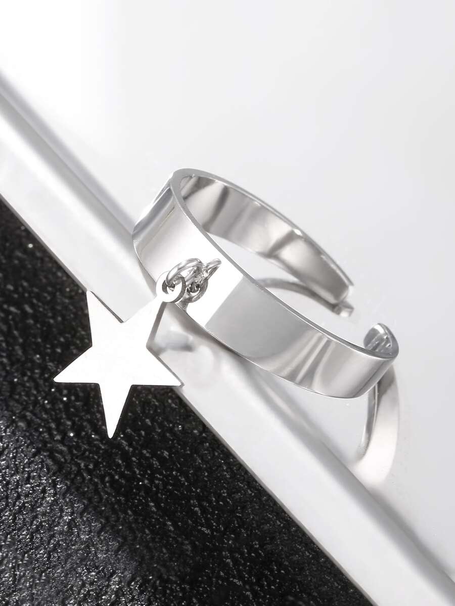 1pc Star Charm  Ring, Stainless Steel Jewelry