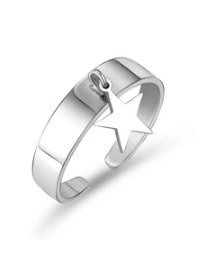 1pc Star Charm  Ring, Stainless Steel Jewelry