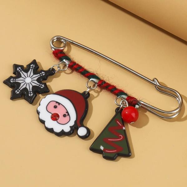 

Christmas Santa Claus & Snowflake Charm Safety Pin Brooch, Multicolor