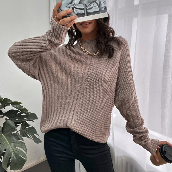 

Solid Batwing Sleeve Sweater, Khaki