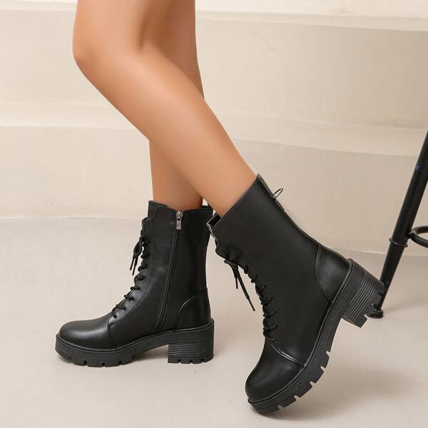 

Minimalist Side Zipper Combat Boots, Black