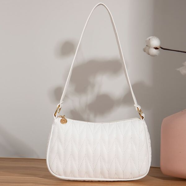 

Minimalist Textured Baguette Bag, White