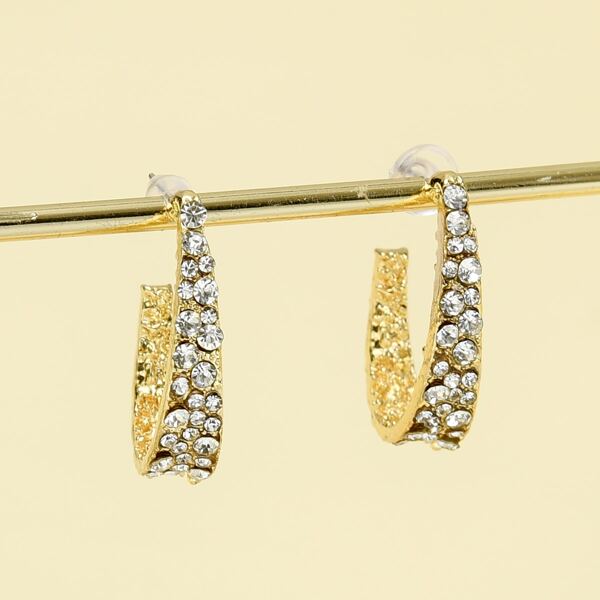 

Rhinestone Decor Open Hoop Earrings, Gold