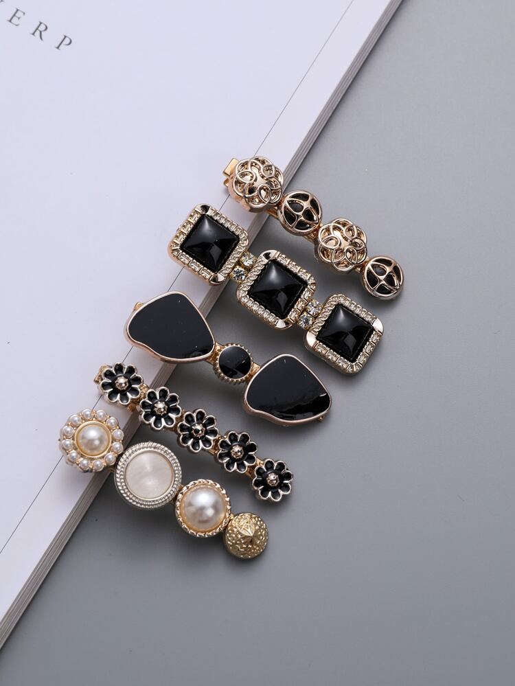 5pcs Flower Decor Alligator Clip For Everyday Styling Suitable For Campus Dating Vacation Daily Travel Elegant Hair Clips Hair Claws Hair Slide Hair Barrettes, School Stuff, Hair Accessories, Head Accessories, Hairpin