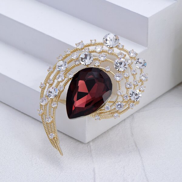 

14K Gold Plated Rhinestone Decor Brooch, Multicolor