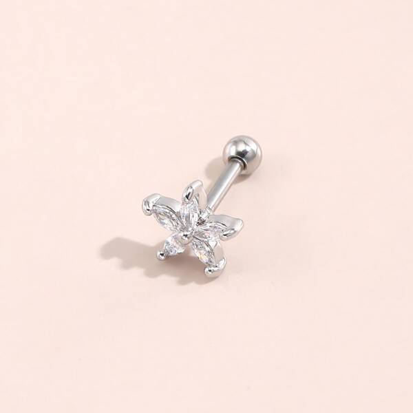 

1pc Rhinestone Flower Decor Stud Earring, Silver