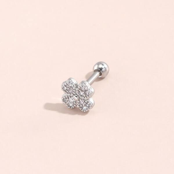 

Zircon Four-leaf Clover Design Stud Earrings, Silver