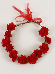 1 pieza Diadema con flor roja para mujeres, para fiesta, reuniones, boda, festivales, uso bohemio, Día de San Valentín, accesorios para el cabello, corona de flores, guirnalda para el cabello - Multicolor - Ver 3