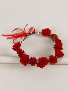 1 pieza Diadema con flor roja para mujeres, para fiesta, reuniones, boda, festivales, uso bohemio, Día de San Valentín, accesorios para el cabello, corona de flores, guirnalda para el cabello - Multicolor - Ver 4