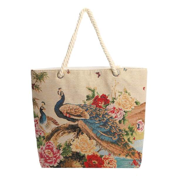 

Animal & Floral Graphic Shoulder Tote Bag, Multicolor