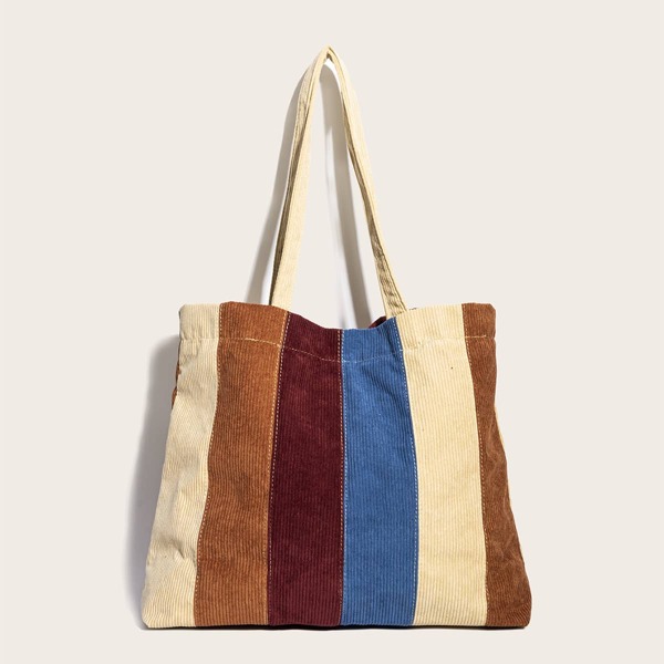 

Striped Pattern Shoulder Tote Bag, Multicolor