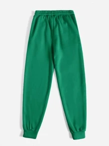 SHEIN PETITE Slant Pocket Drawstring Joggers - Green - View 2