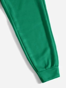 SHEIN PETITE Slant Pocket Drawstring Joggers - Green - View 5