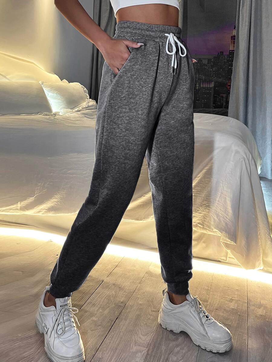 SHEIN PETITE Pantalones deportivos con bolsillo oblicuo con cordón - Gris Oscuro - Ver 1