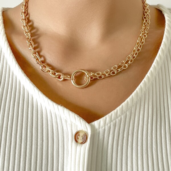 

Circle Charm Chain Necklace, Gold