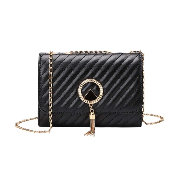 

Tassel Decor Stitch Detail Shoulder Bag, Black
